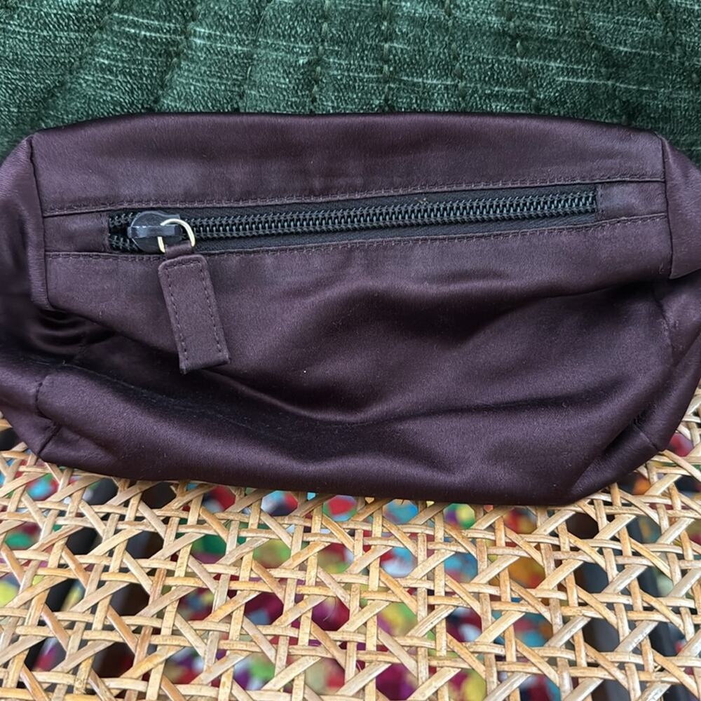 Prada Eggplant Purple Satin Top Zip Brush Pen Makeup Pouch Bag Case - Picture 4 of 8